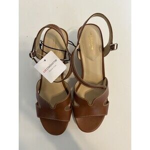 Liz Claiborne Women 10M Whiskey Brown Faux Leather Alton Wedge Sandals NWB